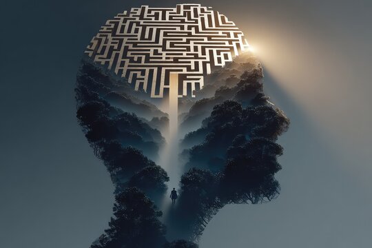 Head silhouette with dark maze inside concept