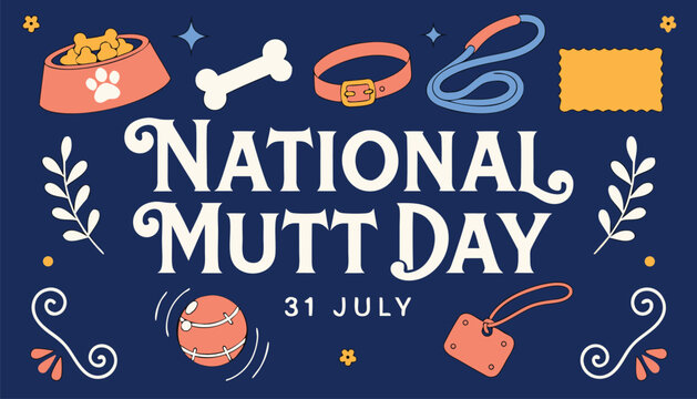 Colorful hand drawn national mutt day poster with pet icons
