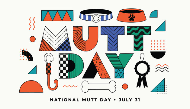 Colorful graphic design art celebrating national mutt day with dog icons