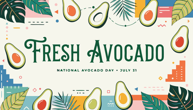 Colorful fresh avocado illustration for national avocado day celebration graphic design