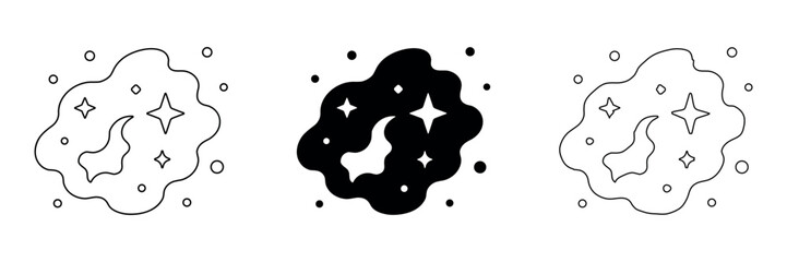 Abstract cosmic nebula with stars and planets in outline and solid styles © Ophelia