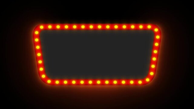 Vintage Red Marquee Orange Light Frame Theater Neon Sign Animation on Dark Background
