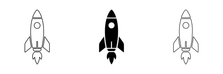 Simple rocket icons in outline and solid fill styles for space exploration themes © Ophelia