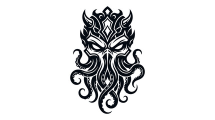 Black ink Cthulhu octopus monster head icon. © Bakori