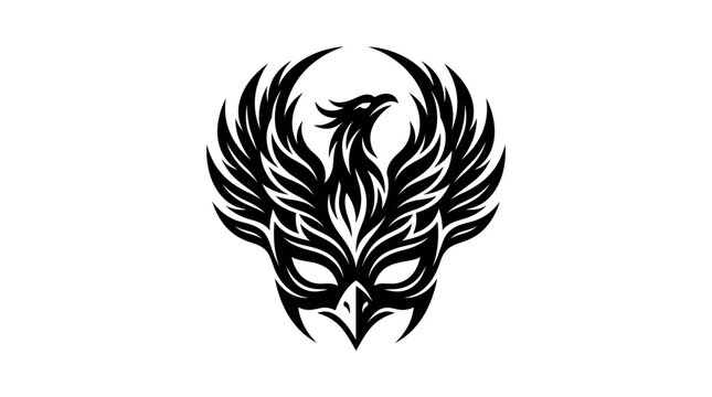 Black phoenix bird mask or tribal emblem design.