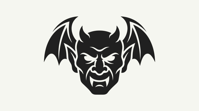 Winged devil demon head mascot icon.