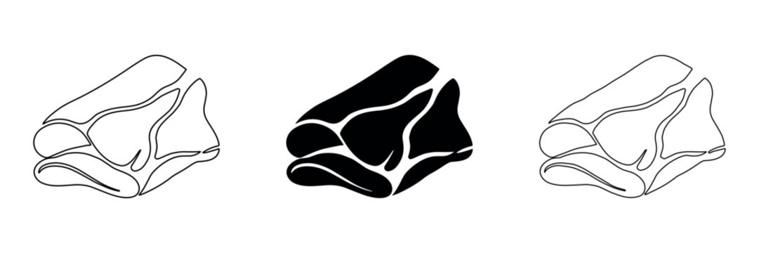 Set of three stylized icons representing raw meat cuts with bone