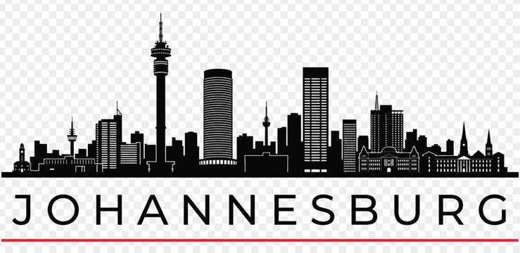 Johannesburg city skyline silhouette with text south africa cityscape vector illustration