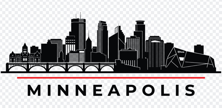 Minneapolis city skyline silhouette vector illustration with text