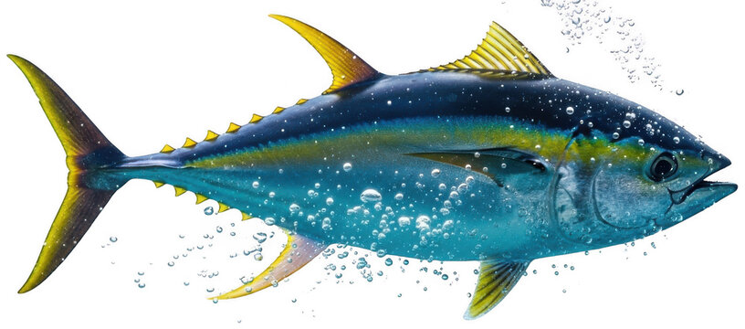 Vibrant yellowfin tuna fish png Dynamic tuna fish cutout Marine yellowfin tuna isolated transparent background image