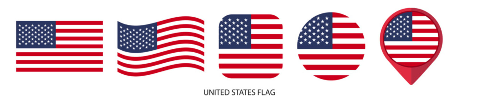 United States flag icon set on transparent background