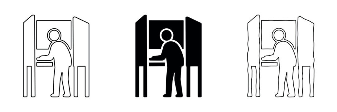 Voting booth icons showing a person casting a ballot in different styles