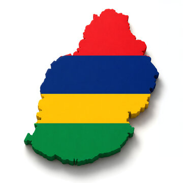 Mauritius Map with Official National Flag, Realistic 3D Country Shape Isolated on White Background