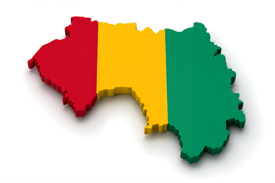 Guinea Map with Official National Flag, Realistic 3D Country Shape Isolated on White Background