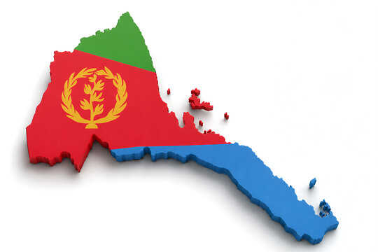 Eritrea Map with Official National Flag, Realistic 3D Country Shape Isolated on White Background