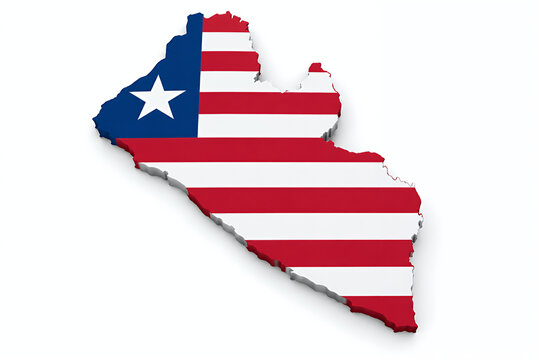 Liberia Map with Official National Flag, Realistic 3D Country Shape Isolated on White Background