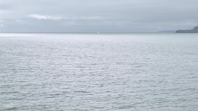 Open San Francisco Bay Wide Shot With Overcast Sky - Wide, Drone Shot