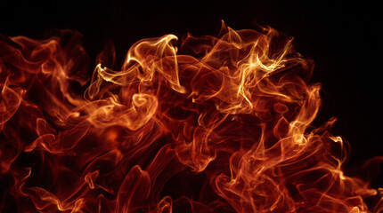 Fototapeta premium Roaring wildfire plasma with intense orange and red flames consuming the frame against pure black with billowing smoke and explosive heat energy