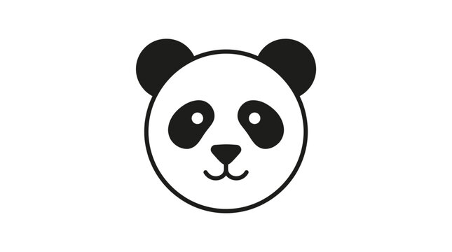 A cute panda bear face illustration with black and white colors on a plain background