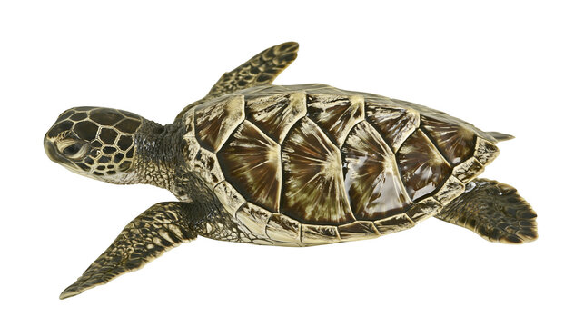 Green sea turtle swimming gracefully, isolated on transparent background