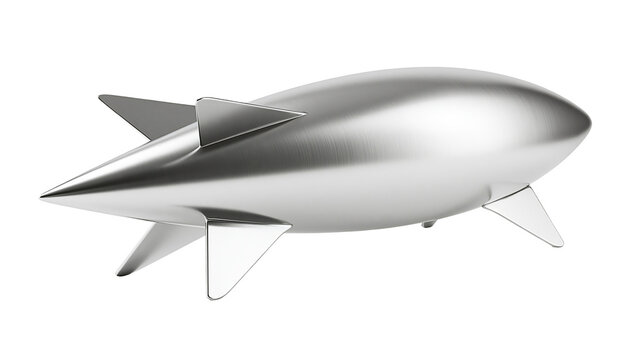Sleek silver rocket with pointed nose and fins, isolated on transparent background