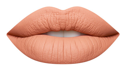 Fototapeta premium Full lips with matte peach lipstick, isolated on transparent background
