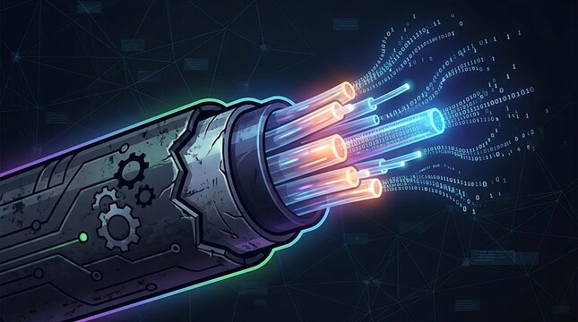 Fiber optic cable with flowing binary data