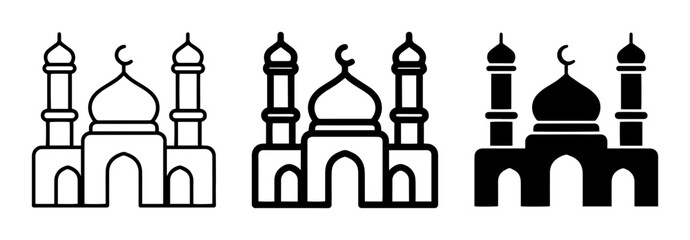 Obraz premium Mosque silhouette icons set, Islamic architecture, religious places, solid black style