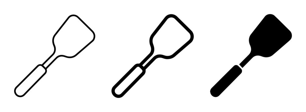 3 spatula silhouette icons for cooking, kitchen utensils, flat black style