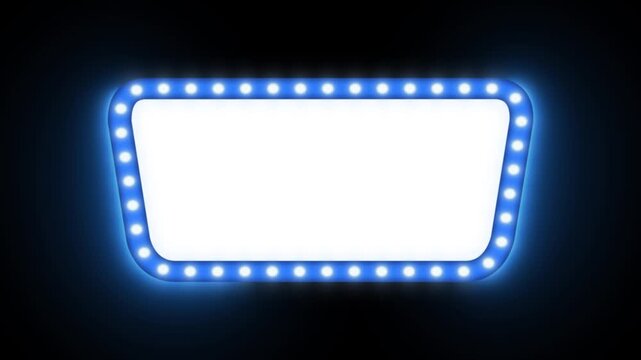 Vintage Blue Marquee Orange Light Frame Theater Neon Sign Animation on Dark Background
