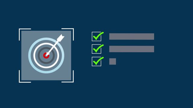 Business goal setting and task management. digital checklist and target icon, representing productivity, goal achievement, and strategic planning. 4k video