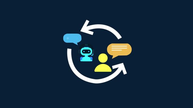 Feedback text message loop between AI chatbot and human user. through business professional using smartphone to automation. ai text communication 4k video