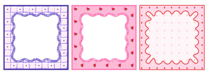 Cute memo kid frame planner note school background notepad heart design with pink strawberry pad for year paper vector sticker clip kawaii tag kindergarten child checklist love post torn. © alia.kurianova
