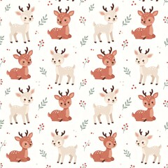 Naklejka premium Adorable Deer Cartoon Seamless Baby Room Pattern Illustration