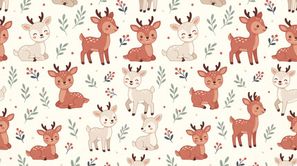 Obraz premium Cute Woodland Fawn Seamless Nursery Wallpaper Pattern Design