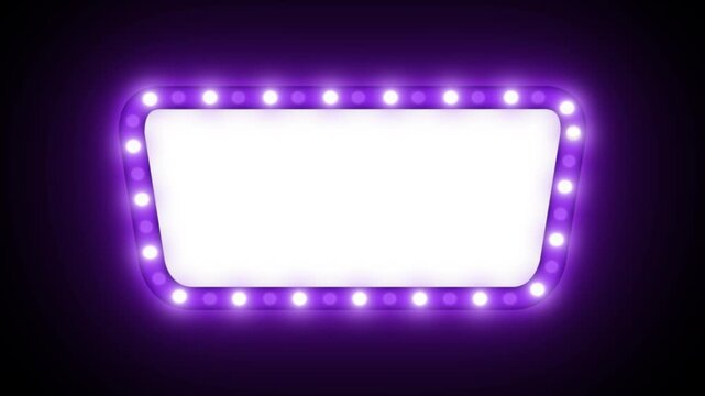 Vintage Purple Marquee Orange Light Frame Theater Neon Sign Animation on Dark Background

