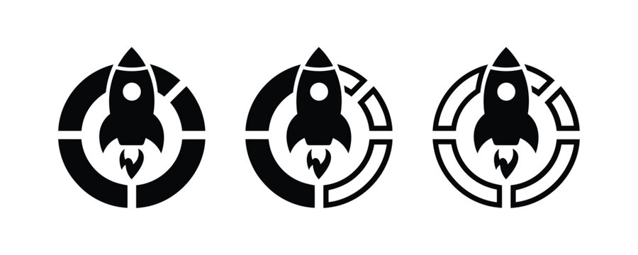 Rocket launch progress icon set business startup boost concept silhouette vector illustration isolated on white background