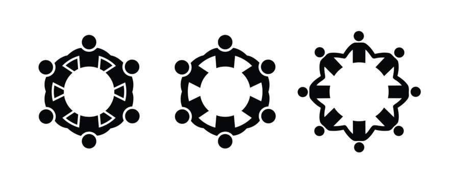 Teamwork community icon set people holding hands in a circle silhouette vector isolated on a white background