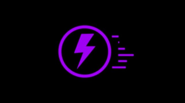 Purple lightning bolt animation with motion trails, dynamic energy symbol for digital interface, UI charging and power style set linear, web shock isolated, bolt, abstract thunderbolt .