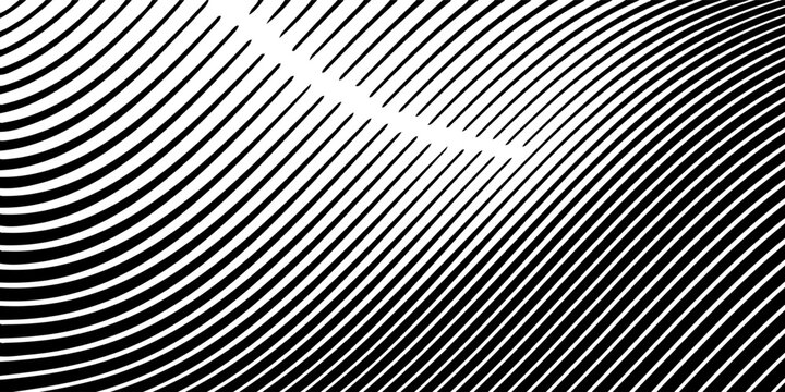 Oblique line halftone gradient texture. Fading diagonal stripe gradation background. Black slanted pattern backdrop. Thin to thick stripe vanish backdrop for overlay, print, cover. Vector wide texture