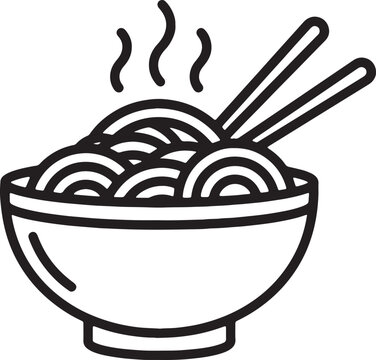 Noodle bowl with chopsticks and steam line art icon, healthy asian food concept, simple illustration for restaurant menu or food blog.