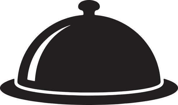 Classic restaurant cloche serving platter vector icon silhouette with dome cover and handle isolated on transparent background for food service.