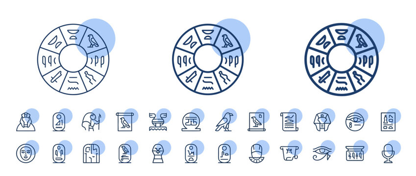 Set of circular zodiac charts and various astrology icons.