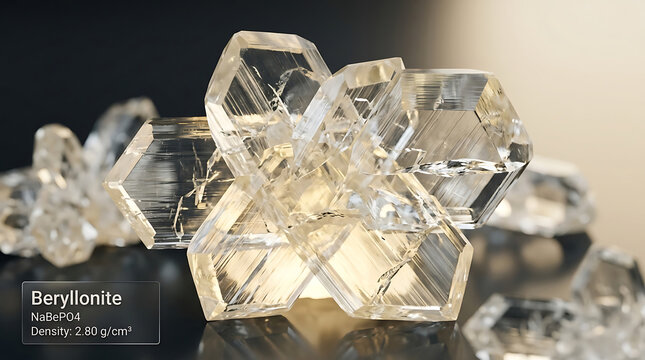 Raw Beryllonite Monoclinic Tabular Crystal Cluster Colorless Pale Yellow Vitreous Adamantine Luster Macro