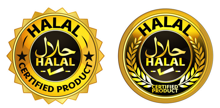 Halal Certified Gold Badge Label Collection, Premium Islamic Certification Seal Vector Set