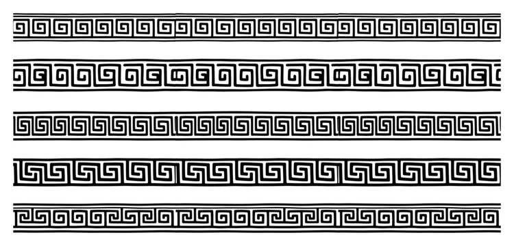 Greek Key Meander Border Pattern Set, Ancient Geometric Ornament Collection, Classic Greek Fret Line Design Vector