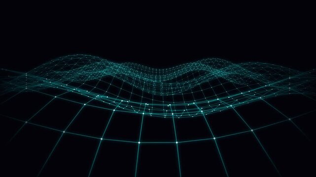 Abstract Digital Network Grid with Glowing Nodes and Waves