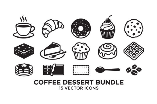 Set of Easter food icons vector illustration cartoon style bakery dessert breakfast and fast food menu items cake coffee pizza burger cupcake chocolate tea candy bread sandwich drink restaurant