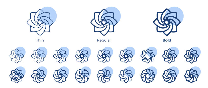 Collection of geometric flower icons in various line weights and styles.