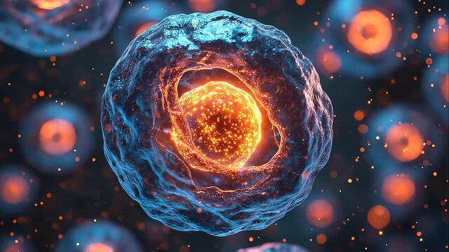 Cancer cells visualization, microscopic view of tumor cells, genetic mutation research, oncology, biotechnology, cellular biology, medical diagnostics, precision